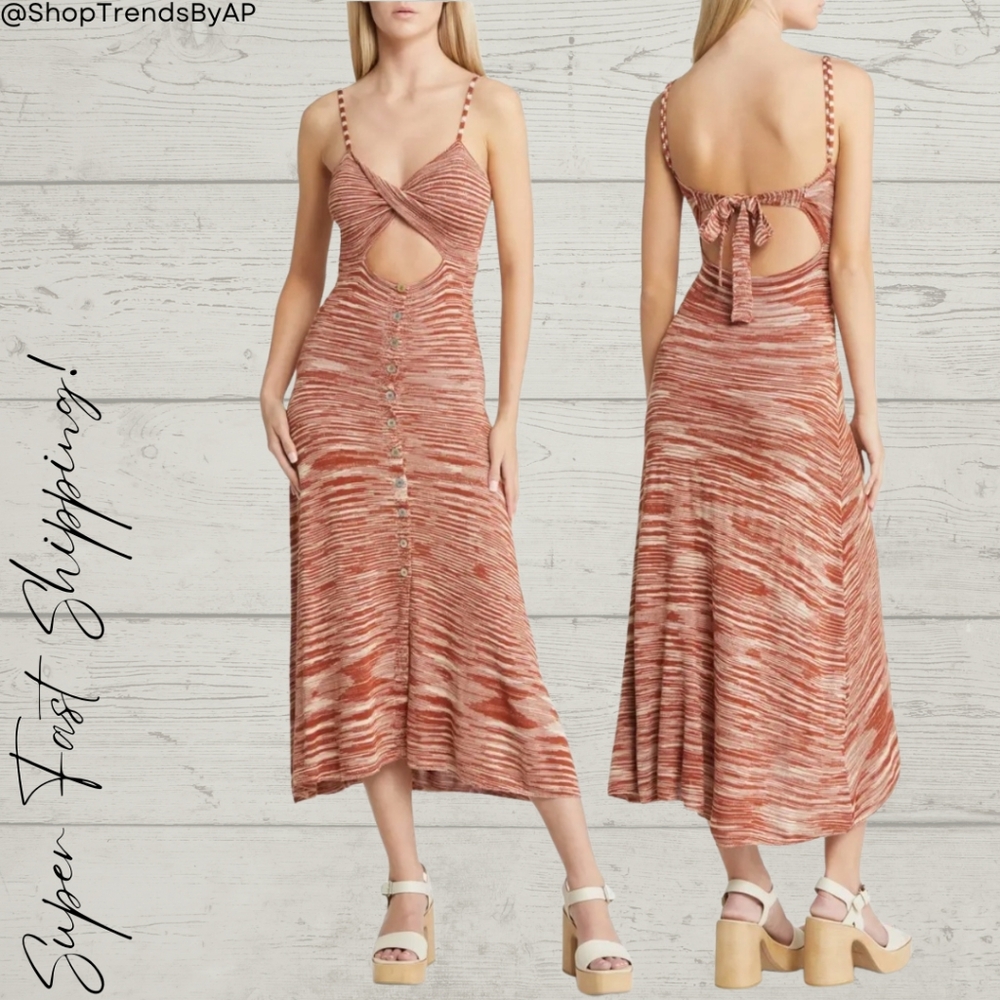 For Love And Lemons Isabela Stripe Cutout Twist Detail Midi Dress